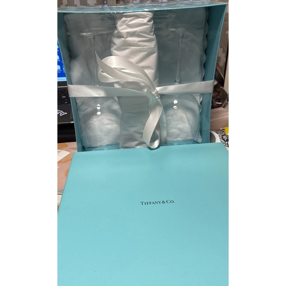 Tiffany & Co. Long-Stemmed Crystal Wine Glases Set NIB Made In Germany. Giftable